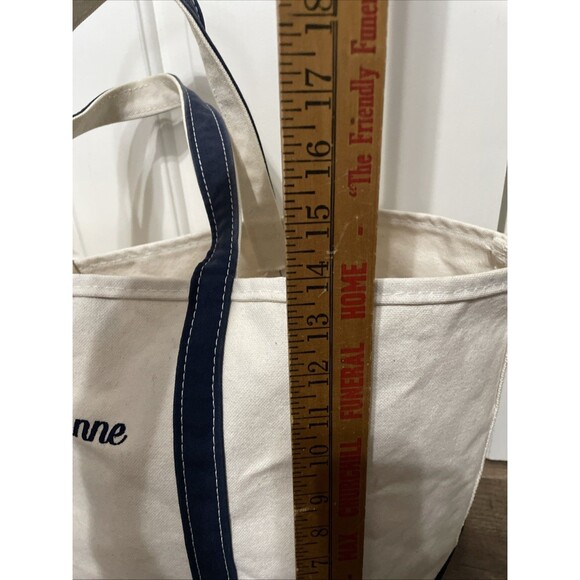 SET VTG LL Bean Boat & Tote Canvas Bag Large Blue Name READ 22x14 +purse FLAWS - Picture 3 of 16